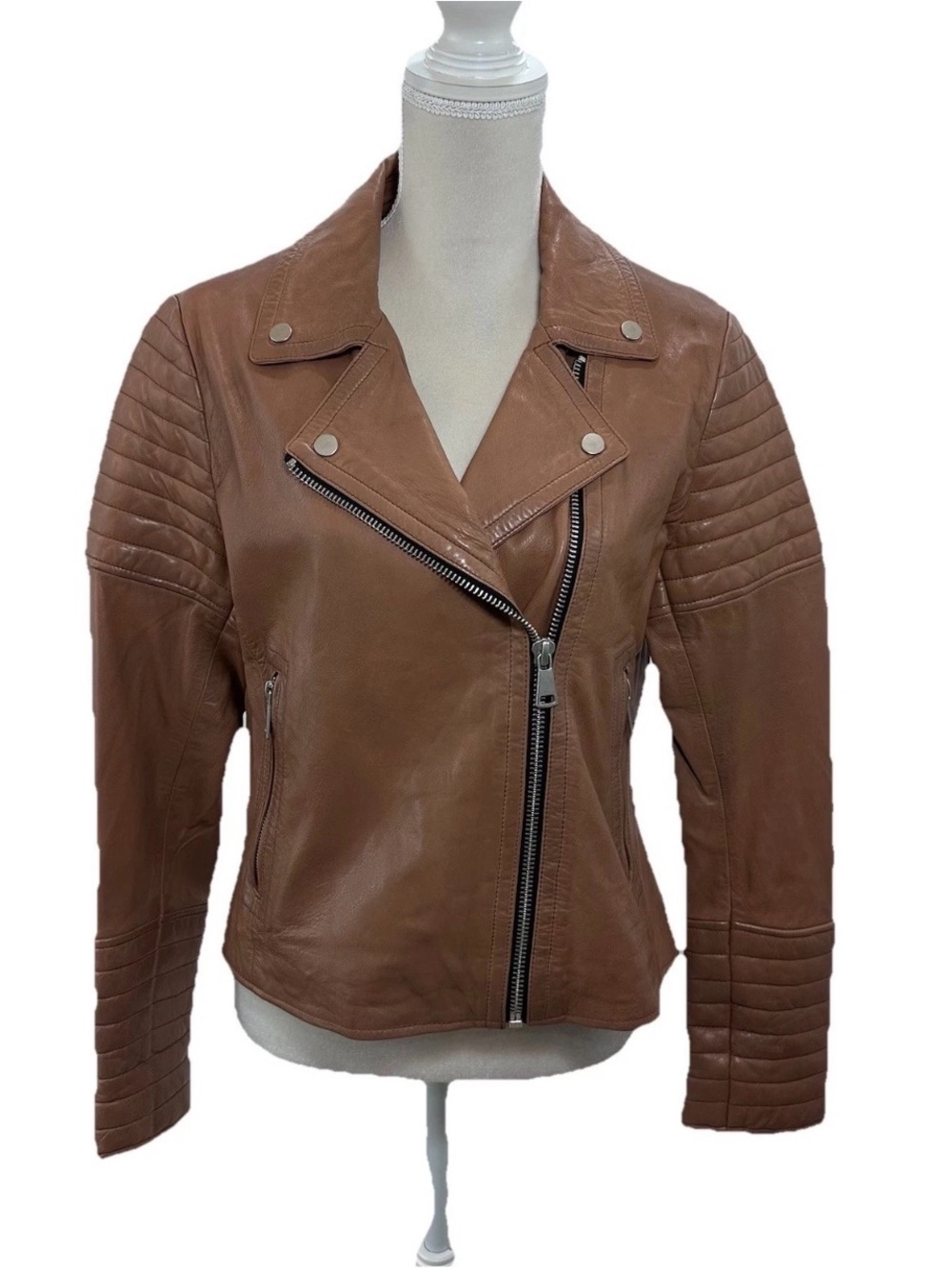 7 For All Mankind Tan Leather Moto Jacket